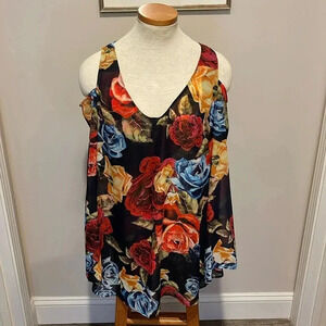 Show Me Your Mumu - Floral Open Shoulder Tunic Blouse - Size Medium